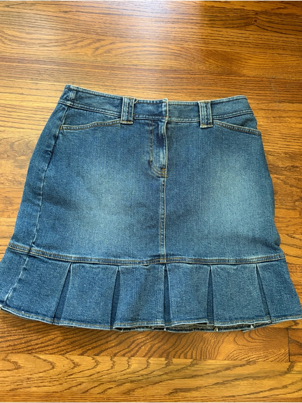 *LOFT Blue Denim Pleated-Hem Skirt